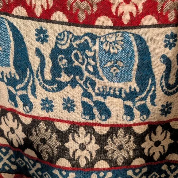 Elephant Print Woven Hooded Boho Poncho | Festival Artwear Fringe Beach Layer - Picture 5 of 14